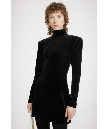 High collar mini dress in stretch velvet Vous souhaitez 