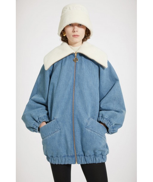 Oversized jacket in organic cotton denim and faux shearling JUSQU'A -70%! 