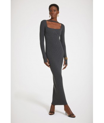 Ribbed corset maxi dress in sustainable wool blend Venez découvrir notre 