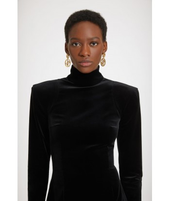 High collar mini dress in stretch velvet Vous souhaitez 