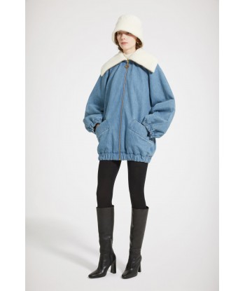 Oversized jacket in organic cotton denim and faux shearling JUSQU'A -70%! 