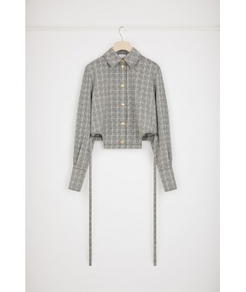 Cut-out cropped shirt in cotton jacquard français