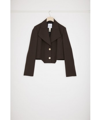 Cut-out cropped jacket in technical wool twill votre