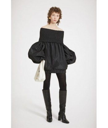 Off-the-shoulder smock mini dress in eco-friendly faille Profitez des Offres !