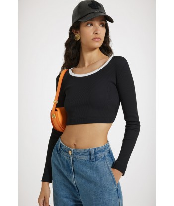 Open back cropped t-shirt in ribbed cotton de votre