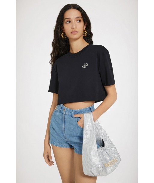 Embellished Patou cropped t-shirt in organic cotton la chaussure