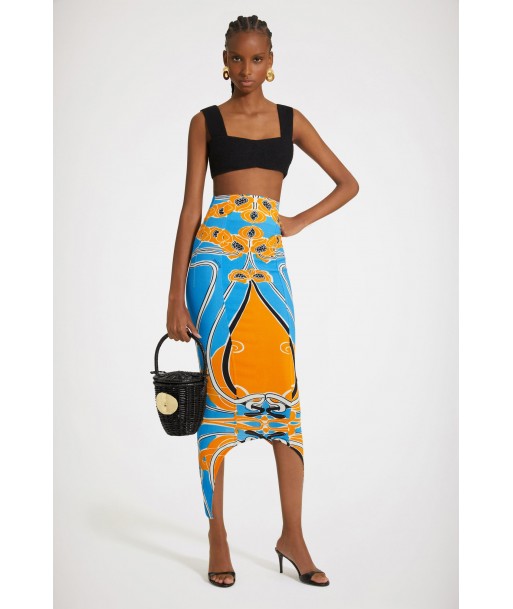 Curve midi skirt in printed organic stretch seersucker de pas cher