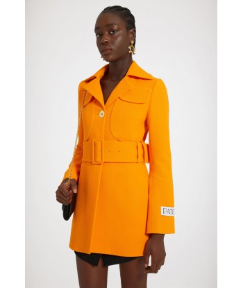 Belted coat in virgin wool crepe de la marque