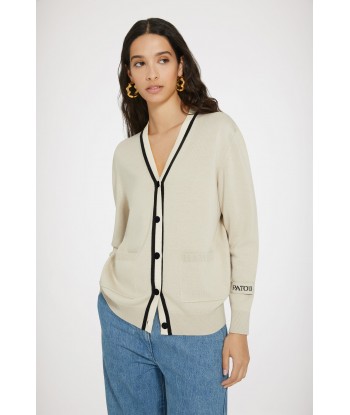 Contrast collar cardigan in cotton and wool Pour