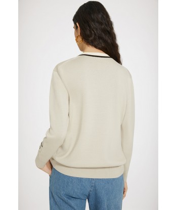 Contrast collar cardigan in cotton and wool Pour