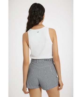 Mini shorts in striped cotton denim paiement sécurisé