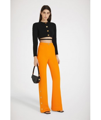 Button-hem flared trousers in wool crepe Venez acheter