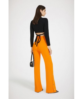 Button-hem flared trousers in wool crepe Venez acheter