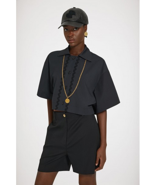 Wave cropped shirt in sustainable cotton en linge