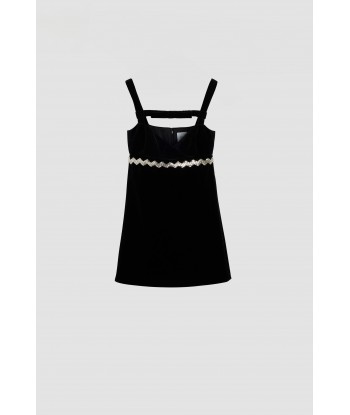 Embellished bow neckline mini dress in cotton velvet de France