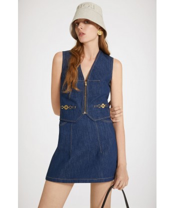 Zip-front waistcoat in organic cotton denim est présent 