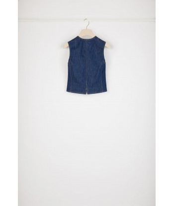 Zip-front waistcoat in organic cotton denim est présent 