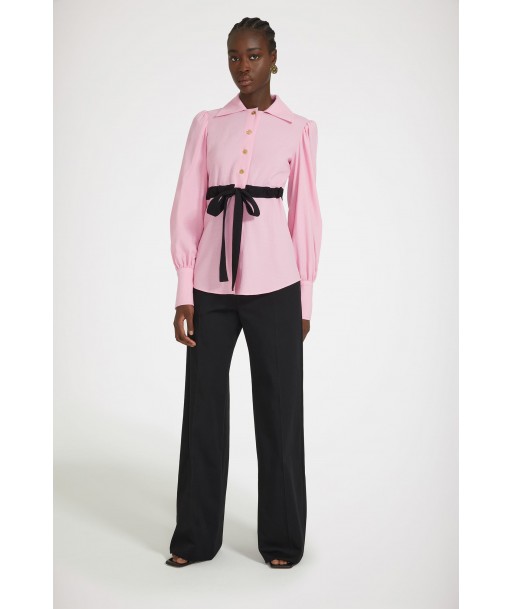 Puff sleeve bow blouse in seersucker destockage