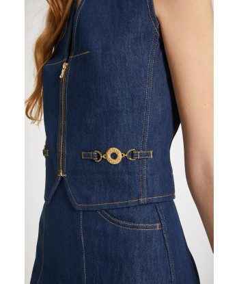 Zip-front waistcoat in organic cotton denim est présent 