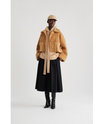 Rib waist cropped coat in wool and cashmere blend français