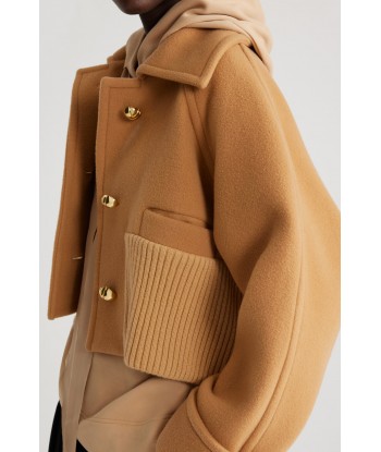 Rib waist cropped coat in wool and cashmere blend français