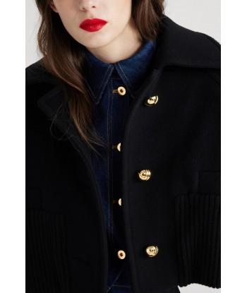 Rib waist cropped coat in wool and cashmere blend en ligne