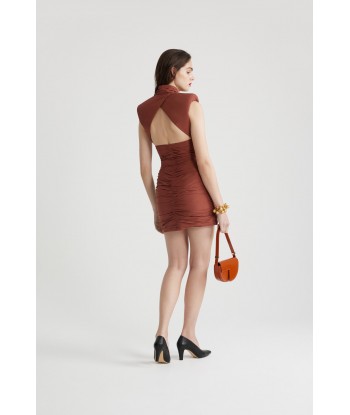 Open back mini dress in recycled faille en ligne