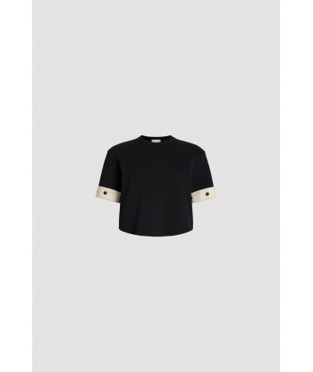 Silk cuff cropped t-shirt in organic cotton en linge