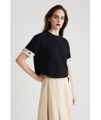 Silk cuff cropped t-shirt in organic cotton en linge