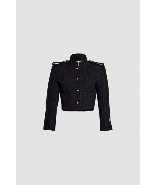 Cropped sailor jacket in sustainable wool and organic cotton tweed en linge