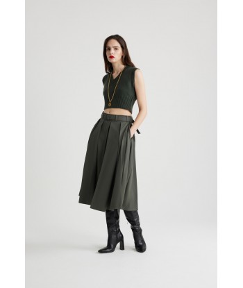 Pleated midi skirt in sustainable technical wool twill en ligne