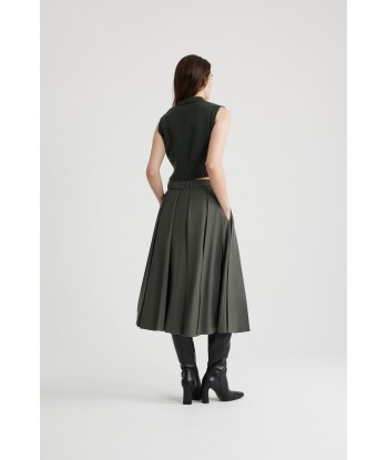 Pleated midi skirt in sustainable technical wool twill en ligne