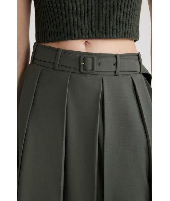 Pleated midi skirt in sustainable technical wool twill en ligne