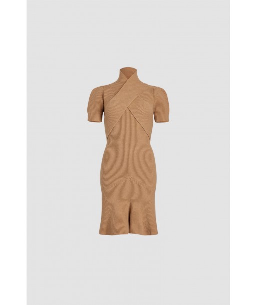 Wrap front dress in sustainable wool and cashmere Livraison rapide