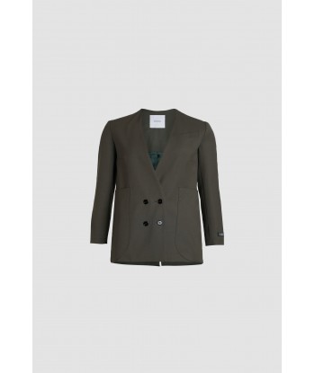 Collarless double-breasted jacket in technical wool paiement sécurisé