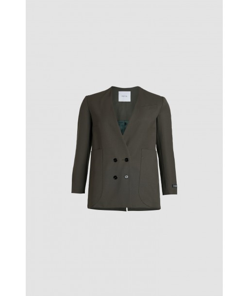 Collarless double-breasted jacket in technical wool paiement sécurisé