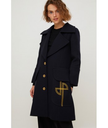 Manteau long en laine vierge à logo brodé les ctes