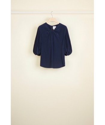 Cut Bow Top - Navy brillant des détails fins