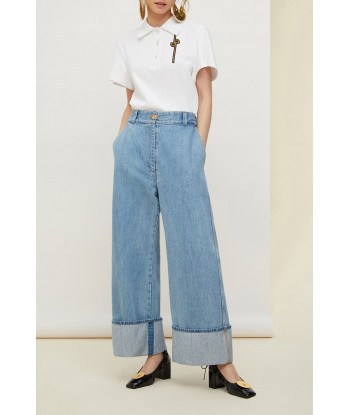 Pantalon en denim bio à revers de la marque