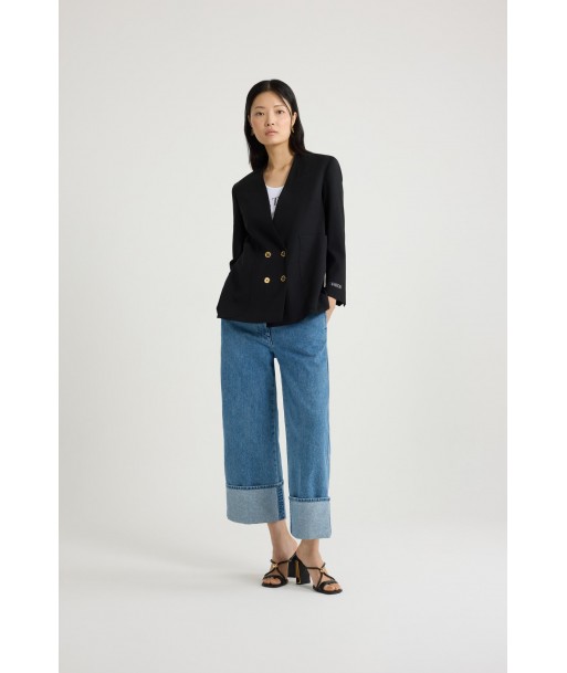 Collarless double-breasted jacket in tech wool soldes