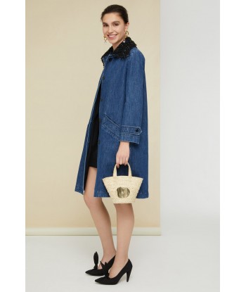 Manteau en denim avec col en perles shop