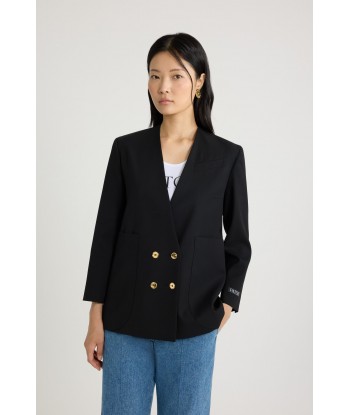 Collarless double-breasted jacket in tech wool soldes