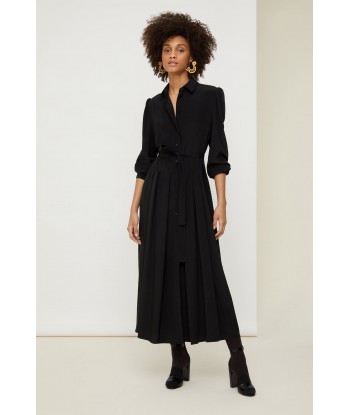 Robe chemise midi plissée en soie pas chere