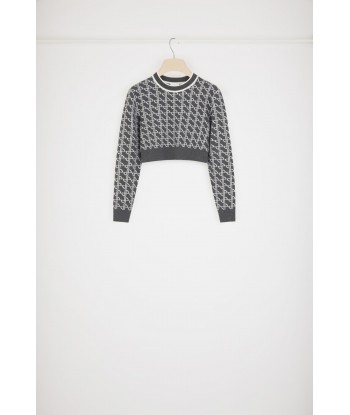 Cropped jumper in sustainable wool jacquard les ligaments