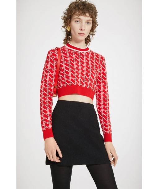 Cropped jumper in sustainable wool jacquard Livraison rapide