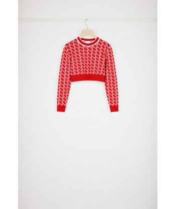 Cropped jumper in sustainable wool jacquard Livraison rapide