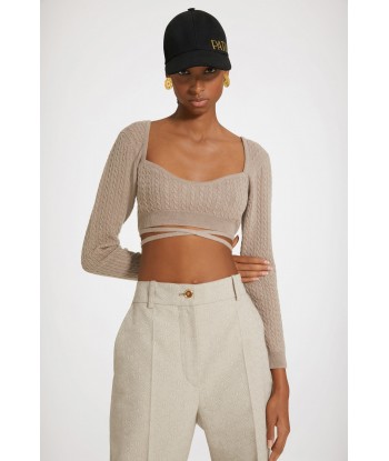 Wrap-back cable knit top in wool and cashmere meilleur choix