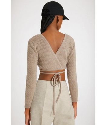 Wrap-back cable knit top in wool and cashmere meilleur choix