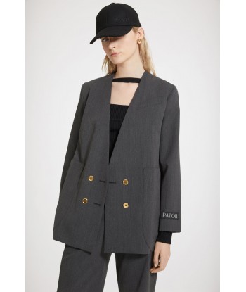 Collarless double-breasted jacket in technical wool twill pas cher 