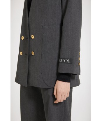 Collarless double-breasted jacket in technical wool twill pas cher 